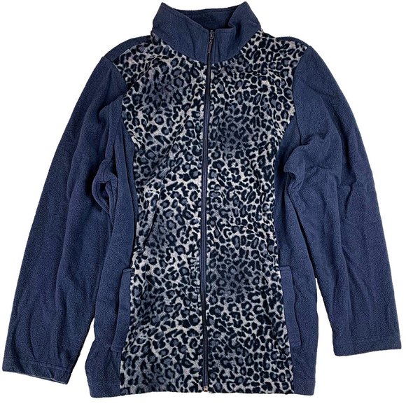 Denim&Co Tops - Denim & Co. Leopard Panel Fleece Sweater Jacket